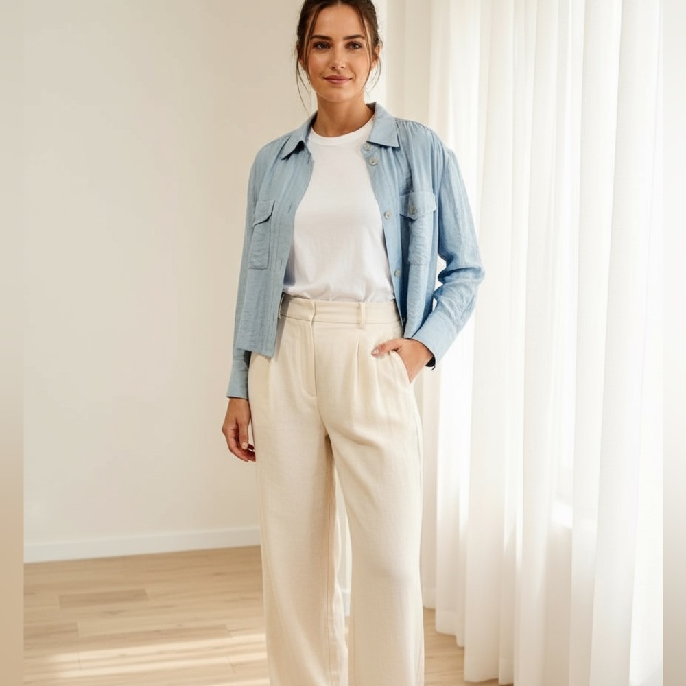 Stockholm Atelier Light Blue Button-Up Top/lightweight shacket, BRAND NEW W/TAGS